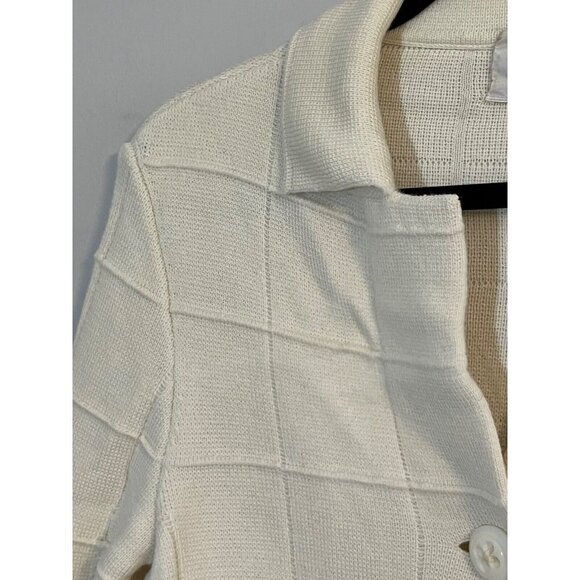Vintage Wool Jacket M Cream LeRoy Knit Sweater Retro Neutral Minimalist Preppy - Picture 6 of 13